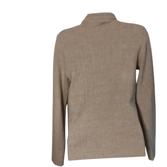 Halston Womens Medium Ribbed Turtleneck Sweater Extra Fine Merino Wool Beige - Picture 8 of 8